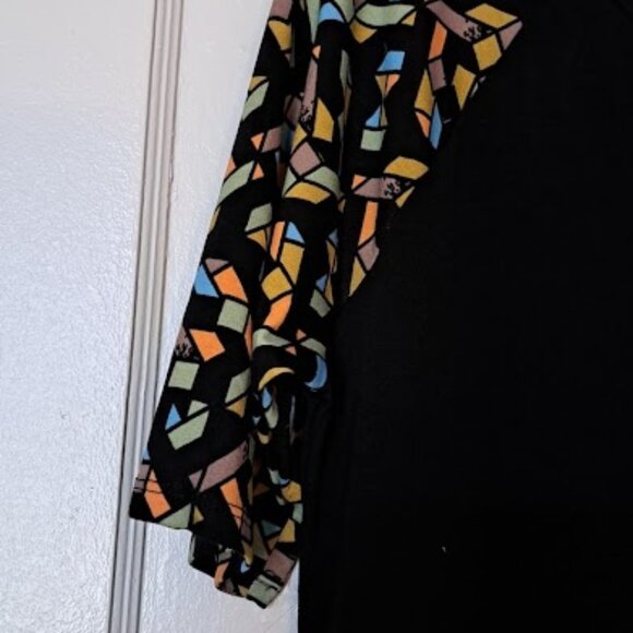 LuLaRoe Black Julia Casual Midi Crew Neck dress Multicolor Sleeves Size Large - Picture 6 of 6